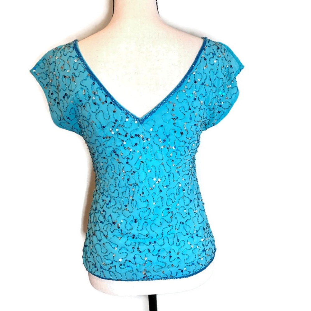 NWT VINTAGE Aqua Sleeveless Sequin & Beaded Top - Picture 2 of 7